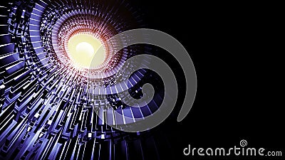 UFO Spaceship hovering in the sky. Design. Rotating turbines of an alien space craft with an energy source in the middle Stock Photo