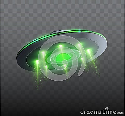 UFO spaceship with light beam Vector Illustration