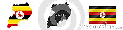Uganda. Detailed flag map. Detailed silhouette. Waving flag. Vector illustration Vector Illustration