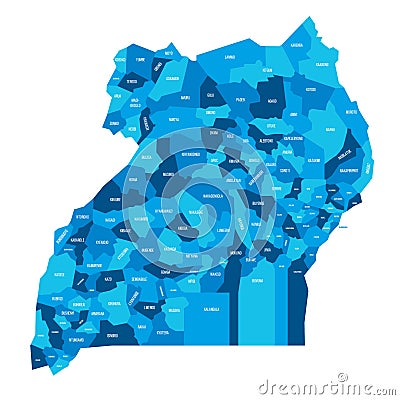 Uganda political map of administrative divisions Vector Illustration