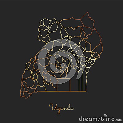 Uganda region map: golden gradient outline Vector Illustration