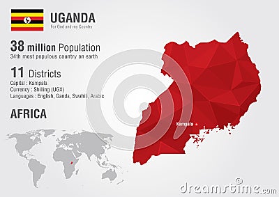 Uganda world map with a pixel diamond texture. Vector Illustration