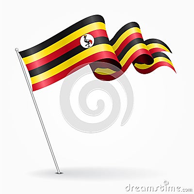 Ugandan pin wavy flag. Vector illustration. Vector Illustration