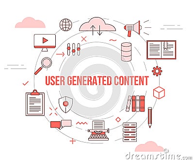 Ugc user generated content concept with icon set template banner with modern orange color style and circle shape Vector Illustration