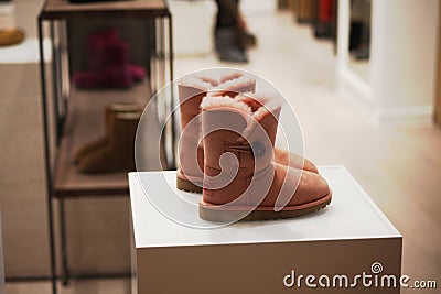 UGG boots in GUM department store, Moscow, Russia Editorial Stock Photo