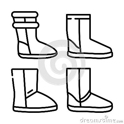 Ugg boots icons set, outline style Vector Illustration