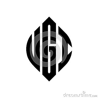 UGI circle letter logo design with circle and ellipse shape. UGI ellipse letters with typographic style. The three initials form a Vector Illustration