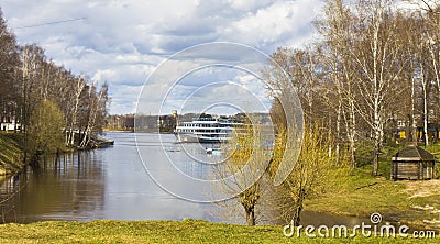 Uglich, cruise ship on Volga Stock Photo