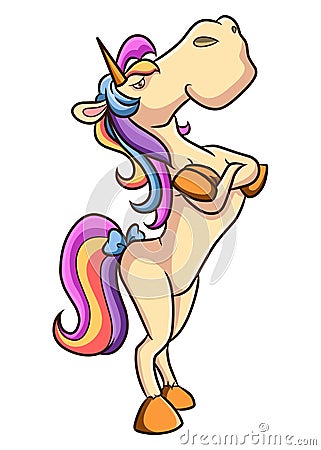 The ugly arrogant unicorn standing with the angry face Vector Illustration