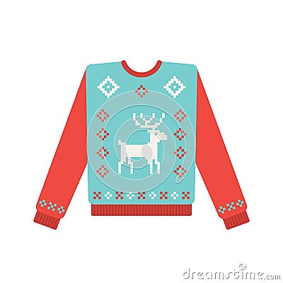 Ugly christmas sweater with deer pattern Vector Illustration