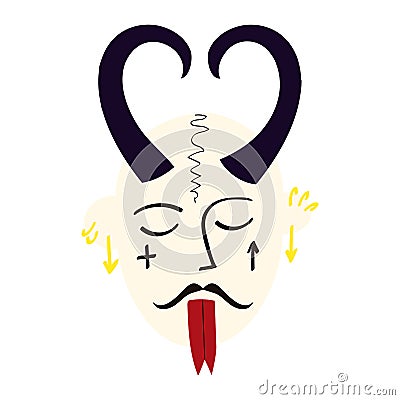 Ugly demon head. vector illustration in doodle style Vector Illustration