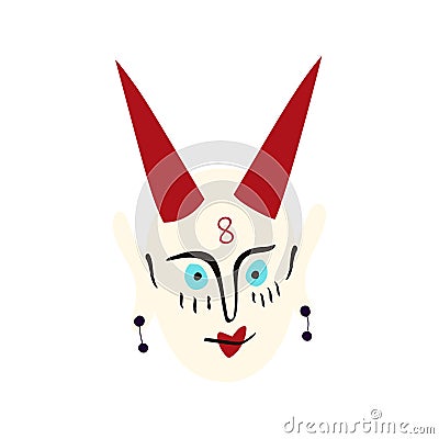 Ugly demon head. vector illustration in doodle style Vector Illustration