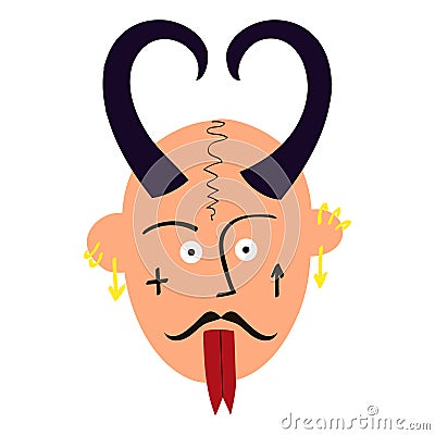 Ugly demon head. vector illustration in doodle style Vector Illustration