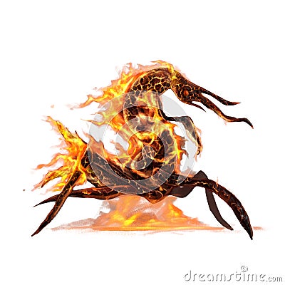 Ugly king of insect creatures in fire concept art on white background Stock Photo