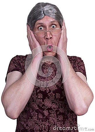 Ugly Old Lady Grandma Shock Surprise Afraid Scared Stock Photo