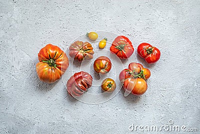 Ugly organic tomatoes on the gray background Stock Photo