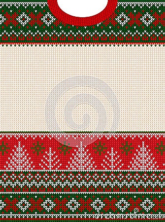 Ugly sweater Merry Christmas Happy New Year greeting card frame Vector Illustration