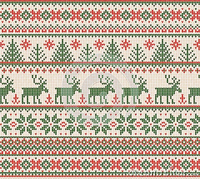 Ugly sweater Merry Christmas Happy New Year seamless pattern frame Vector Illustration