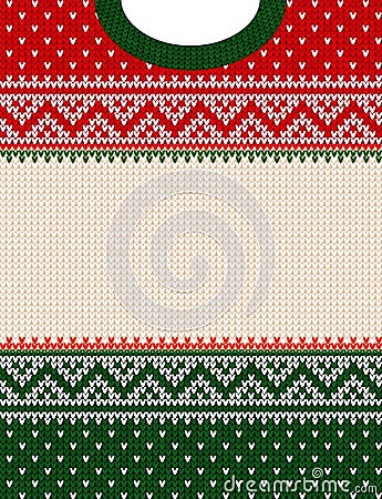 Ugly sweater Merry Christmas ornament scandinavian style knitted background frame border Vector Illustration