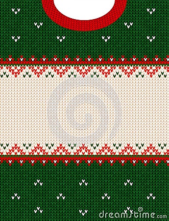 Ugly sweater Merry Christmas ornament scandinavian style knitted background frame border Vector Illustration