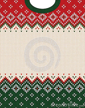 Ugly sweater Merry Christmas ornament scandinavian style knitted background frame border Vector Illustration