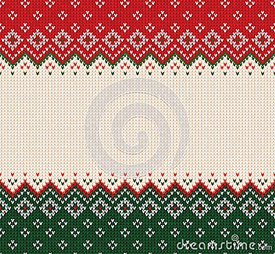 Ugly sweater Merry Christmas ornament scandinavian style knitted background seamless frame border Vector Illustration