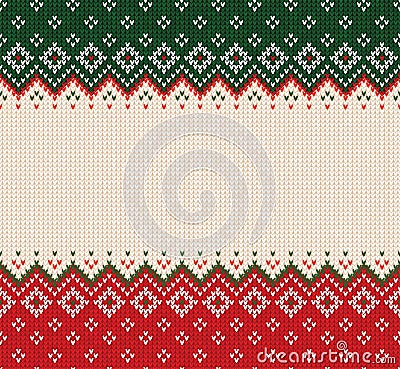 Ugly sweater Merry Christmas ornament scandinavian style knitted background seamless frame border Vector Illustration