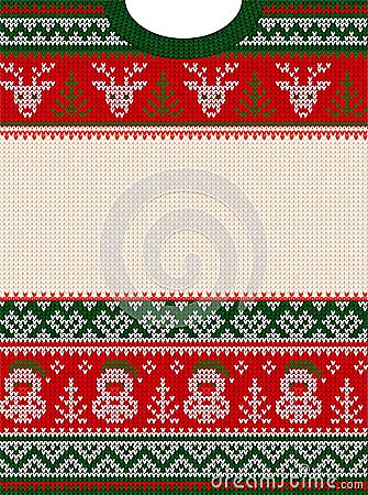 Ugly sweater Merry Christmas party invite template. Scandinavian ornament pattern Vector Illustration