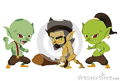 ugly trolls and caveman gnome magic characters Cartoon Illustration