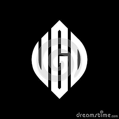 UGO circle letter logo design with circle and ellipse shape. UGO ellipse letters with typographic style. The three initials form a Vector Illustration