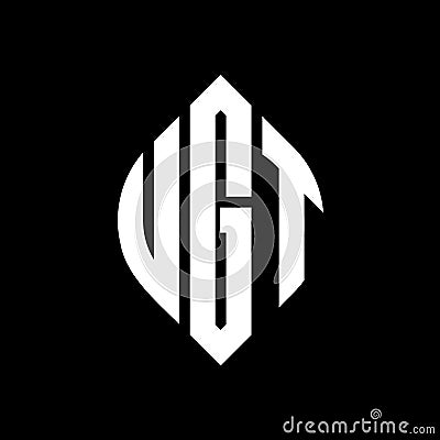 UGT circle letter logo design with circle and ellipse shape. UGT ellipse letters with typographic style. The three initials form a Vector Illustration