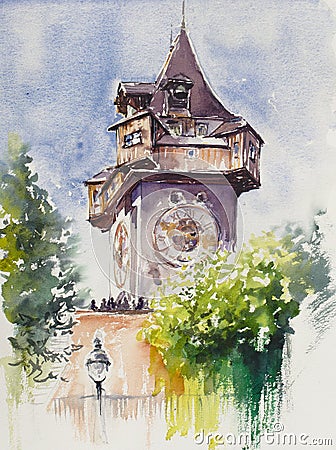 Uhrturm, Clock Tower in Graz, Austria Stock Photo