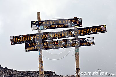 Uhuru peak, at the top of mount Kilimanjaro Editorial Stock Photo