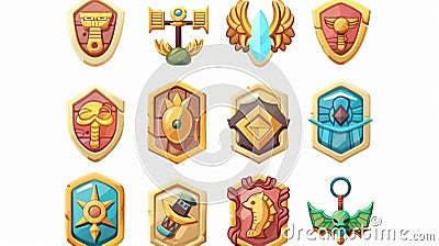 UI elements and buttons from the Egyptian game user interface. Modern illustration of menu badges and bar badges with Cartoon Illustration
