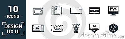 Ui icon set. Include creative elements search, done, thumb up, zoom out, volume up icons. Can be used for report, presentation, Stock Photo