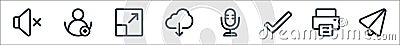 ui line icons. linear set. quality vector line set such as paper plane, printer, checked, microphone, cloud computing, full screen Vector Illustration