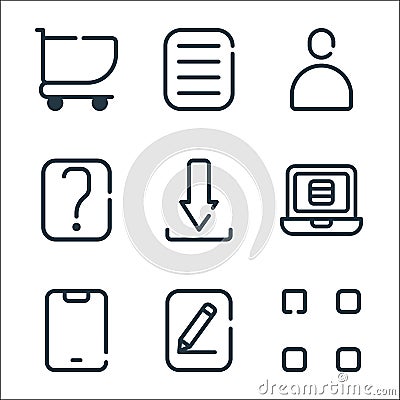 Ui master line icons. linear set. quality vector line set such as menu, edit, mobile phone, list, download, question, avatar, more Vector Illustration