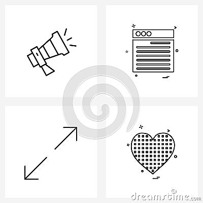 UI Set of 4 Basic Line Icons of advertising, expand, web, internet, love Vector Illustration