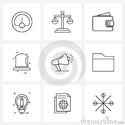 UI Set of 9 Basic Line Icons of business, laud, wallet, speaker, hat Vector Illustration
