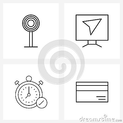 UI Set of 4 Basic Line Icons of candy, atm, computer, clock, credit Vector Illustration
