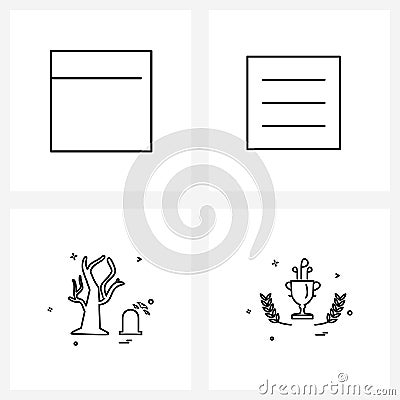 UI Set of 4 Basic Line Icons of grid, festival, list, Halloween, games Vector Illustration