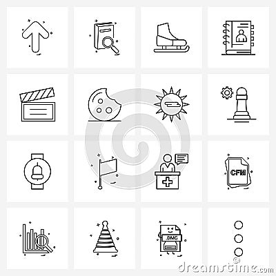 UI Set of 16 Basic Line Icons of production, film, boarding, book, agenda Stock Photo