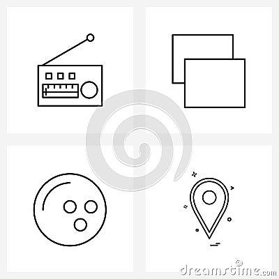 UI Set of 4 Basic Line Icons of radio, healthy, control, activities, navigation Vector Illustration