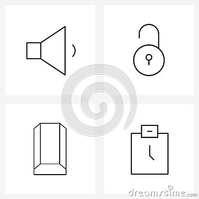UI Set of 4 Basic Line Icons of remove, desert, volume, secure, India Vector Illustration