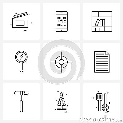 UI Set of 9 Basic Line Icons of target, select, furniture, mirror, face Vector Illustration