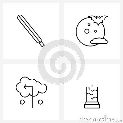 UI Set of 4 Basic Line Icons of thermometer; candle; moon; cloud; scary Vector Illustration