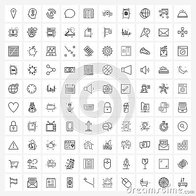 UI Set of 100 Basic Line Icons of travel, hotel, team, communication, chat Vector Illustration