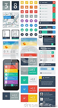 UI is a set components featuring the flat design Vector Illustration