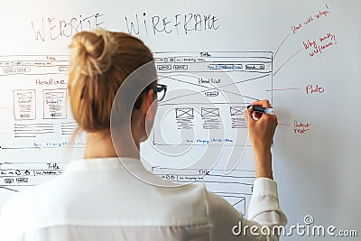 UI UX designer drawing new website wireframe Stock Photo