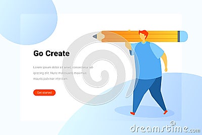 Ui UX Designer Holding Pencil Flat vector illustration. Landing Page design template Vector Illustration